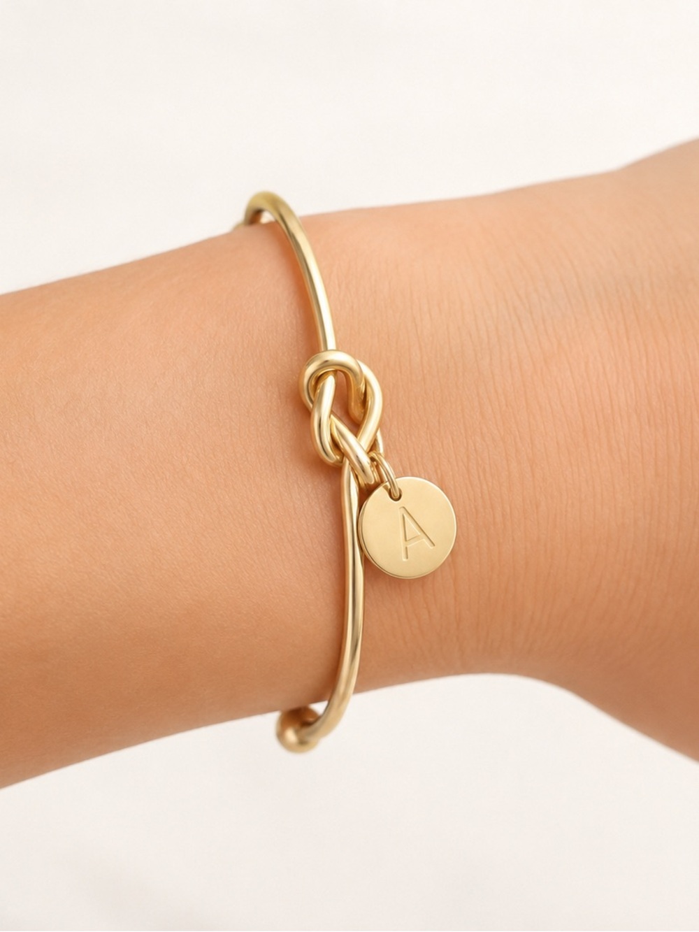 Gold Knot Initial Charm Bangle Bracelet - Letter A